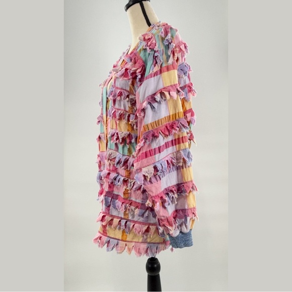 Vintage Paula Sweet Muslin Mink Patchwork Fringe Cardigan Jacket – Size Small - Picture 9 of 12